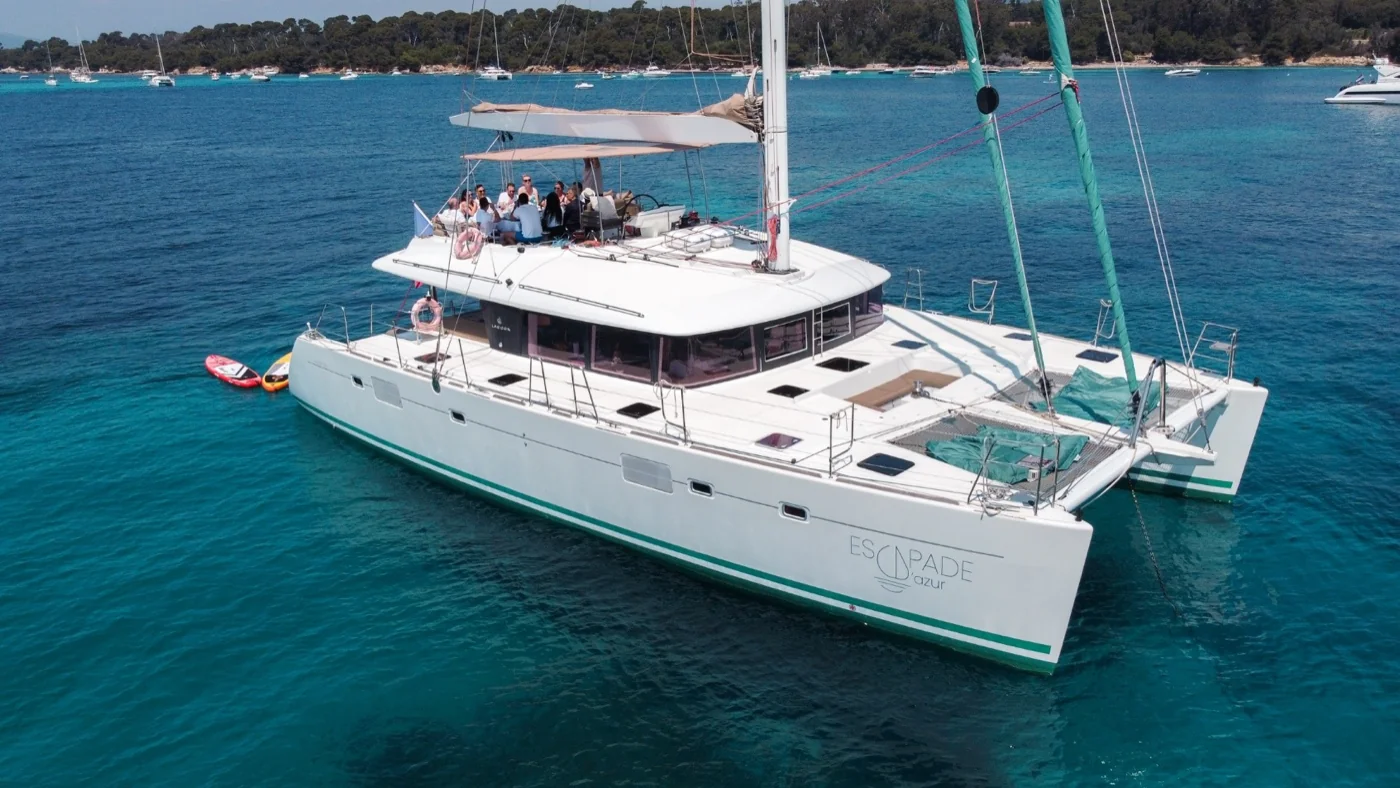 Catamaran Lagoon 560 anchored off Cannes